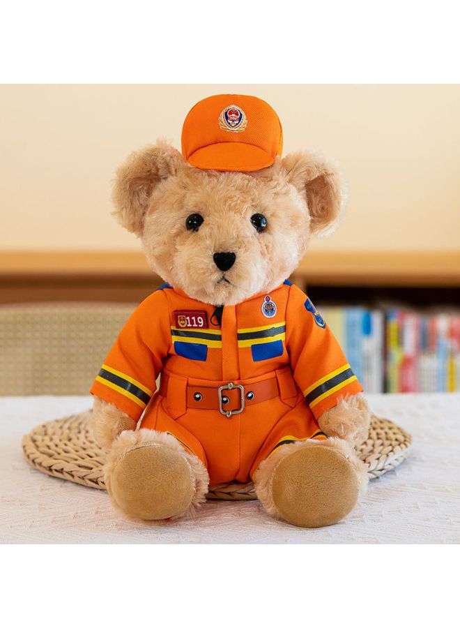 Corn Doll Special Police Bear Police Doll Traffic Police Bear Fire Souvenir Promotional Gifts-Specifications:Orange Fire Brown-Color:35cm  - Image 1