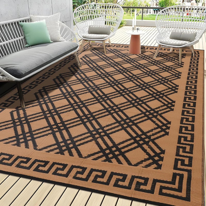 BMCH Outdoor Rugs, Outdoor Plastic Straw Rug, Reversible Waterproof Carpet for Camping, Poolside, Garden, BBQ Area, Gazebo Flooring, RV Park & Beach, Classical Style, 5x8 - Image 1