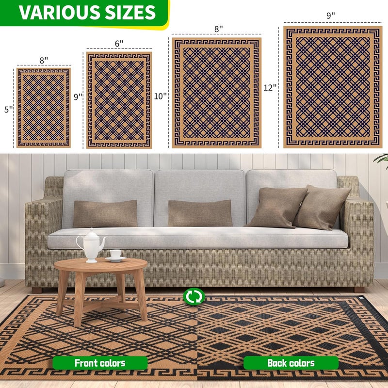 BMCH Outdoor Rugs, Outdoor Plastic Straw Rug, Reversible Waterproof Carpet for Camping, Poolside, Garden, BBQ Area, Gazebo Flooring, RV Park & Beach, Classical Style, 5x8 - Image 2