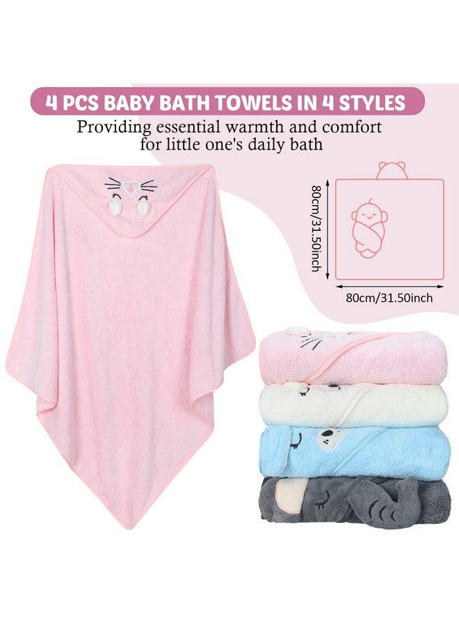 Eccliy Eccliy 4 Pack Baby Bath Towel Cute Animal Face Coral Fleece Baby Bath Towels Poncho Cape for Boy and Girl (Kitten, Puppy, Bear, Elephant)  - Image 1