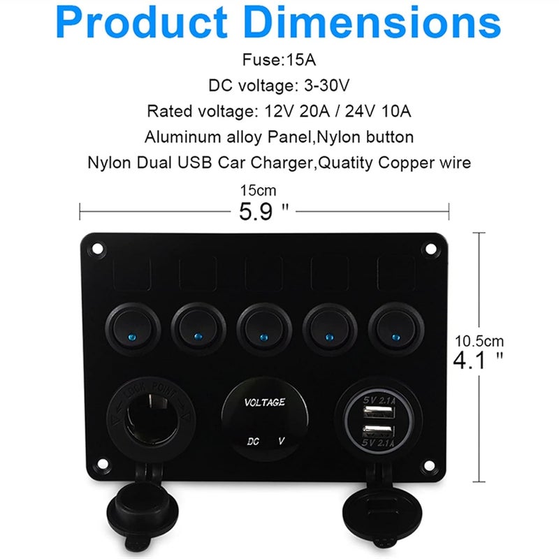 Wivplex 12V Car Marine Switch Panel with USB Charger - Image 2