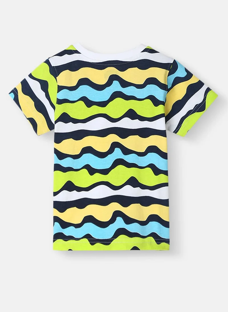 Nautinati Nautinati Boys' Pack of 2 Cotton Beach Graphic Printed and Striped T-shirts