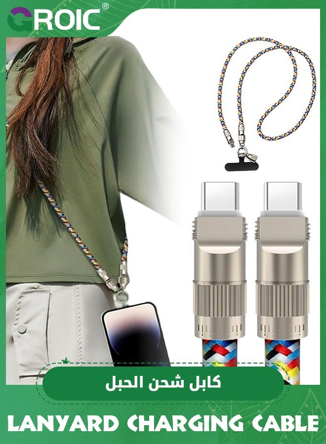 GROIC 2 in 1 Mobile Phone Lanyard & Charging Cable, USB Charging Lanyard, Wearable Phone Charger, Charging Lanyard Cord, Phone Charger Necklace, 60W Phone Lanyard Fast Charging  - Image 1