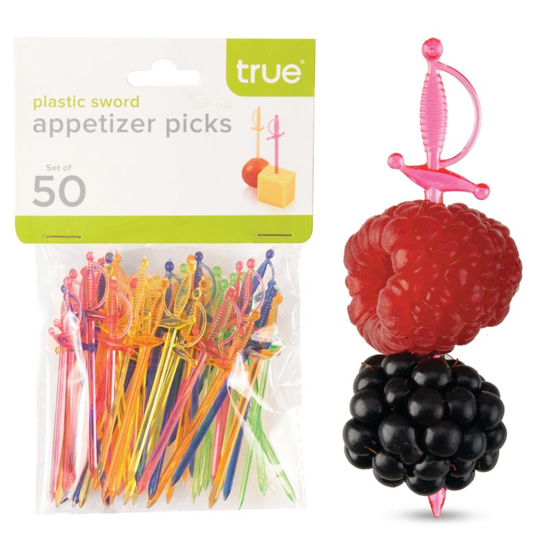True Spear Appetizer Picks Mini Sword Toothpicks Plastic Cocktail Swords Skewers for Drinks Desserts Birthday Party Supplies Set of 50 Multicolor