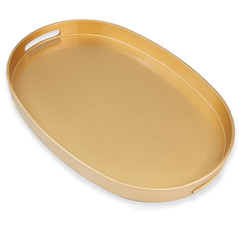 Omuriko Gold Oval Decorative Tray with Handles, Versatile Serving Tray for Coffee Table, Ottoman, Ideal for Serving, Displaying, Organizing, 15.3"*10.6"*1.37" - Image 1