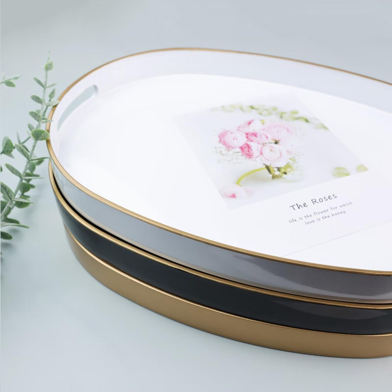 Omuriko Gold Oval Decorative Tray with Handles, Versatile Serving Tray for Coffee Table, Ottoman, Ideal for Serving, Displaying, Organizing, 15.3"*10.6"*1.37" - Image 5
