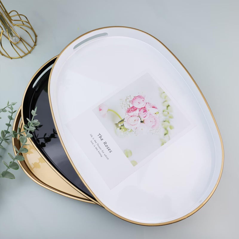 Omuriko Gold Oval Decorative Tray with Handles, Versatile Serving Tray for Coffee Table, Ottoman, Ideal for Serving, Displaying, Organizing, 15.3"*10.6"*1.37" - Image 2