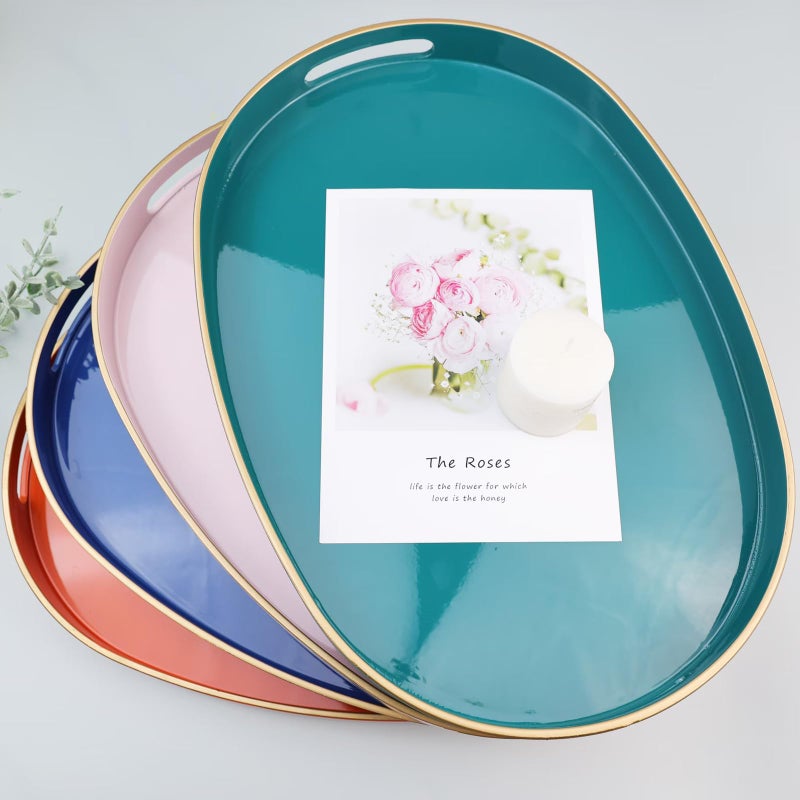 Omuriko Gold Oval Decorative Tray with Handles, Versatile Serving Tray for Coffee Table, Ottoman, Ideal for Serving, Displaying, Organizing, 15.3"*10.6"*1.37" - Image 3