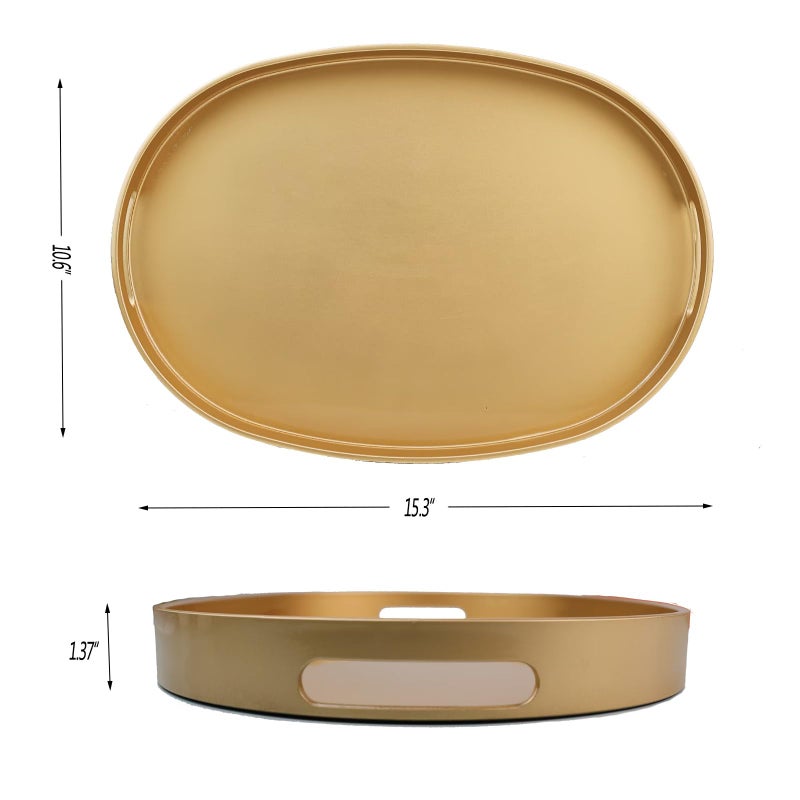 Omuriko Gold Oval Decorative Tray with Handles, Versatile Serving Tray for Coffee Table, Ottoman, Ideal for Serving, Displaying, Organizing, 15.3"*10.6"*1.37" - Image 4