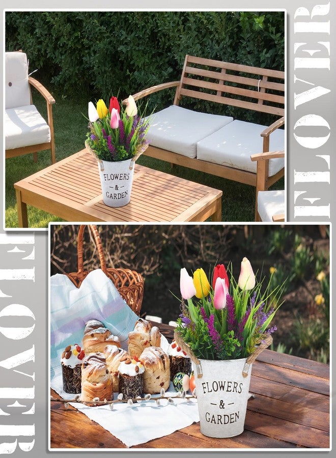 Solsew Summer Spring Flower Table Centerpiece, 10" Tall Fake Tulips Lavender in Vase Farmhouse Floral Arrangement Artificial Potted Plants for Rustic Home Office Patio Decor Gift - Image 3