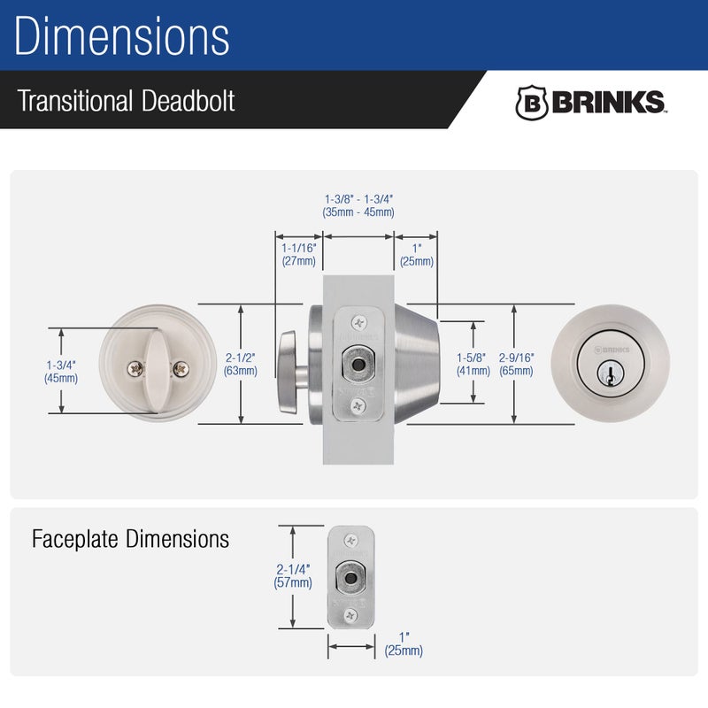 BRINKS Transitional Single Cylinder Deadbolt Lock, Door Lock Built for Residential Protection ANSI Grade 2 Security, Satin Nickel - Image 5