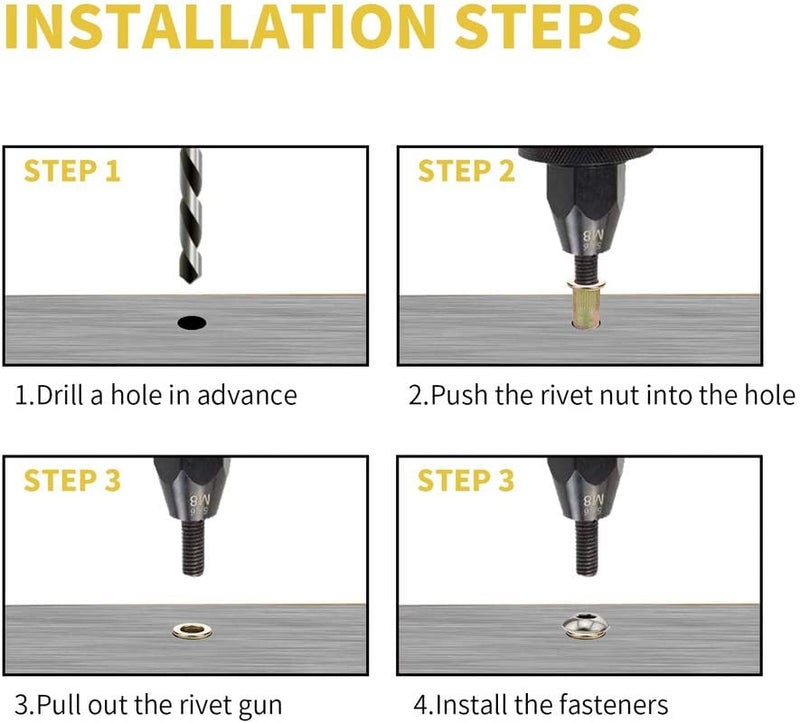 TheMujtaba Zinc Plated M5 Flat Head Metric Threaded Rivetnut Insert Nut insert Rivet Nut Kit (Pack of 100) - Image 3