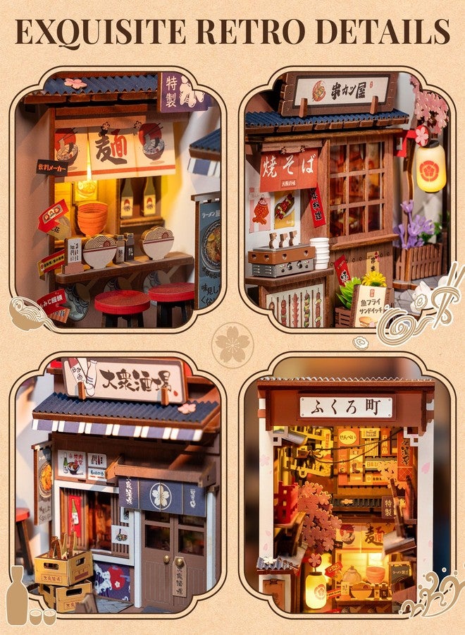 ROBOTIME Book Nook Kit DIY Miniature House Kit for Adults 3D Wooden Puzzle Bookends Bookshelf Diorama Insert Dollhouse Creative Decorative Unique Gifts for Teens and Beginners (Sakura Wine Alley) - Image 3