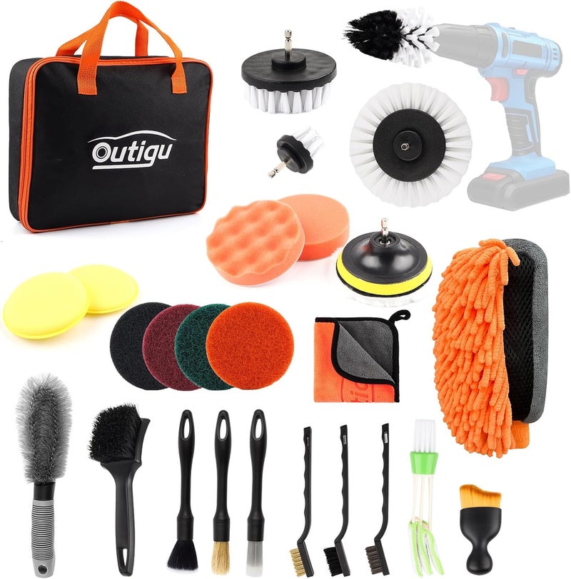 Outigu 28 PCS Car Cleaning Kit with Detailing Brushes, Wheel Brush, and Storage Bag - Image 1