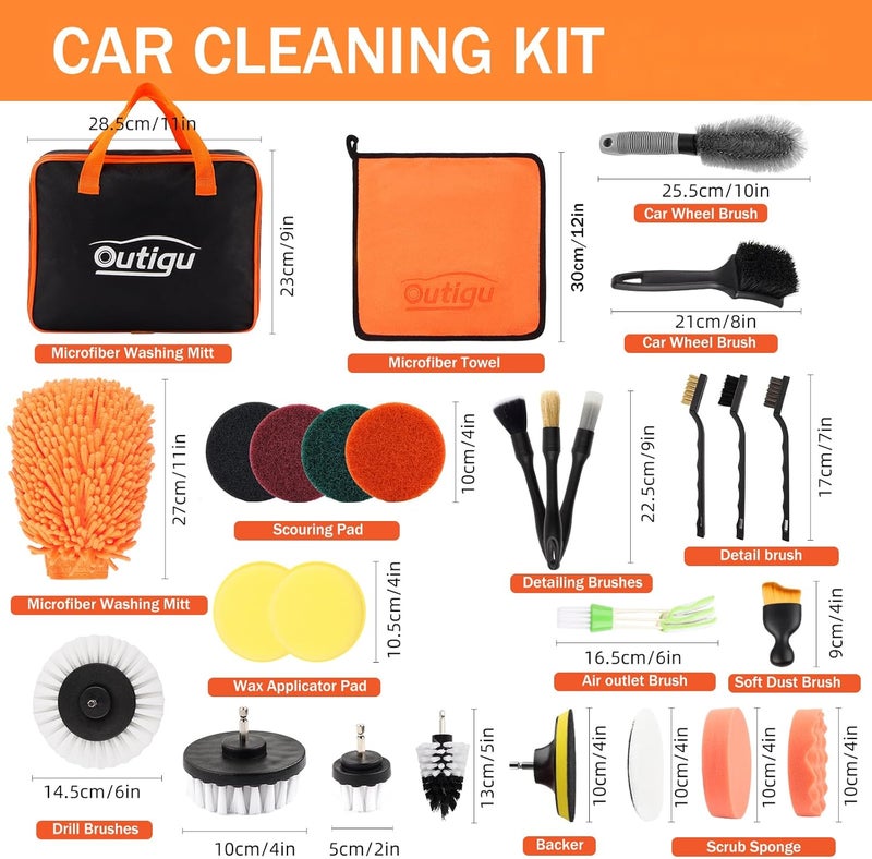 Outigu 28 PCS Car Cleaning Kit with Detailing Brushes, Wheel Brush, and Storage Bag - Image 5