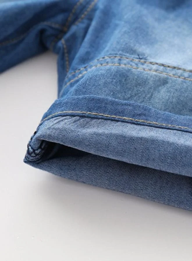 يونيكي Blue Regular Fit Mid Rise Solid Denim Shorts