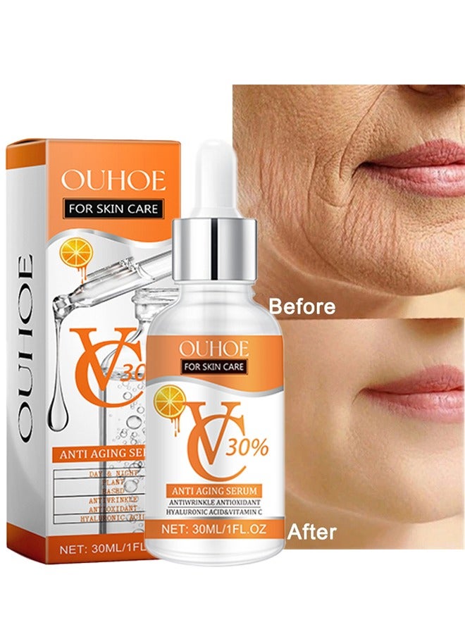 OUHOE Anti Aging Serum - 30% Vitamin C Serum Retinol and Hyaluronic Acid Serum for Brightening Firming and Hydrating Get Rid of Acne Marks Shrink Essence Fine Facial Lines Fade Brighten Pores Retinol Serum 30ml - Image 1