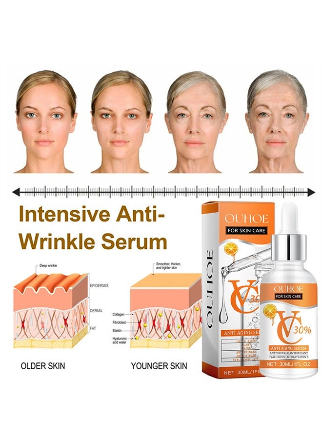 OUHOE Anti Aging Serum - 30% Vitamin C Serum Retinol and Hyaluronic Acid Serum for Brightening Firming and Hydrating Get Rid of Acne Marks Shrink Essence Fine Facial Lines Fade Brighten Pores Retinol Serum 30ml - Image 3