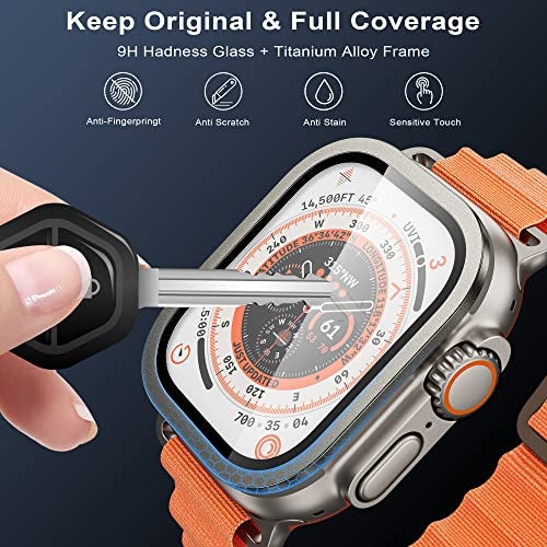 WSKEN for Apple Watch Ultra 3/Ultra 2/Ultra Screen Protector 49mm,9H Tempered Glass + Titanium Alloy Frame, [Keep Original] [Touch Sensitive] Lightweight Protective Glass Film for iwatch Ultra 3/2/1 - Image 2