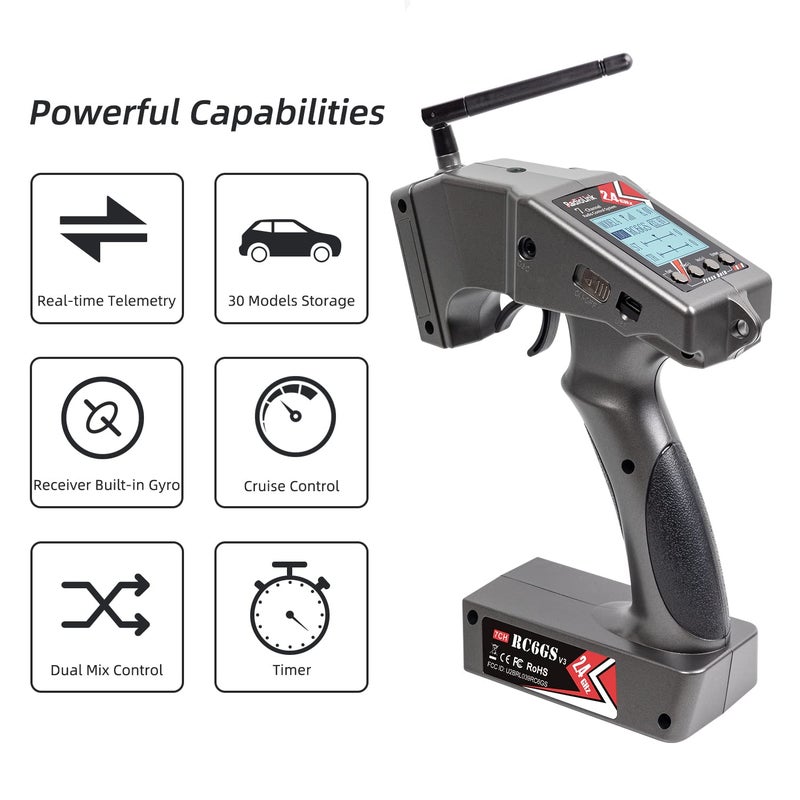 Radiolink RC6GS V3 New 7 Channels RC Transmitter and Gyro Receiver R7FG Voltage Telemetry 24Ghz Surface Radio Controller for RC Crawler Drifting Bash Buggy Cars and Boats - Image 3