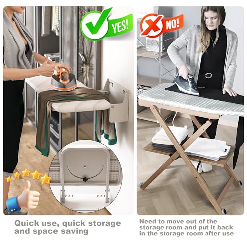 uyoyous Wall Mounted Ironing Board 37.4x11.8 inch Compact Folding Iron Board Wall Mount Space-Saving 180° Swivel Ironing Boards with Heat Resistant Cover for Home Laundry Room, Small Spaces - Image 4