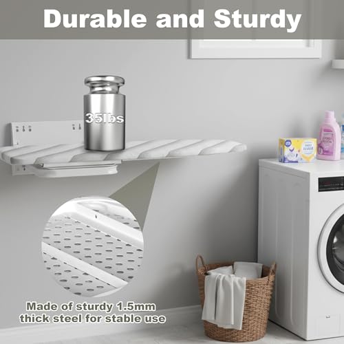 uyoyous Wall Mounted Ironing Board 37.4x11.8 inch Compact Folding Iron Board Wall Mount Space-Saving 180° Swivel Ironing Boards with Heat Resistant Cover for Home Laundry Room, Small Spaces - Image 5