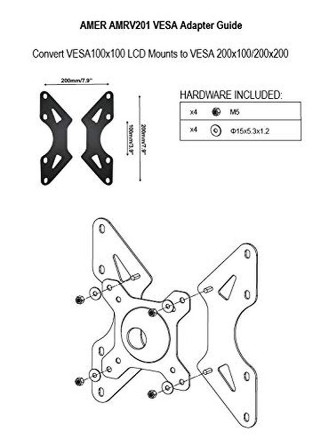 Amer Mounts VESA 100x100 Plate Adapter for LCD/LED TV Mounts, 200x200 and 200x100 | AMRV201 - Image 4