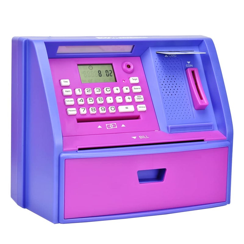 LIKE Talking ATM Savings Bank, Digital Piggy Bank, ATM Money Coins Machine for Kids Birthday Gift (Purple/Purple)  - Image 1