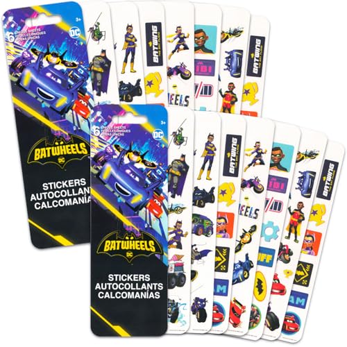 DC Comics Batwheels Party Favors for Boys Girls Bundle 12 Batwheels Sticker Sheets for Kids Birthday Party Goodie Bags Batman Stickers of Kids - Image 1
