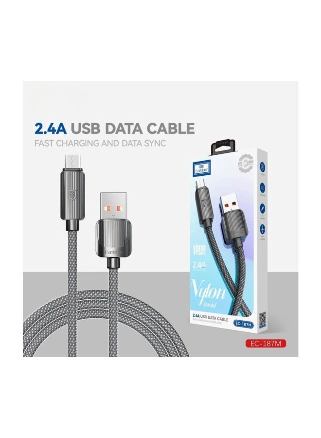 Earldom EC-187M 1M USB-A to Micro USB Nylon Braided Cable – 2.4A Fast Charging & Data Sync, Black - Image 3
