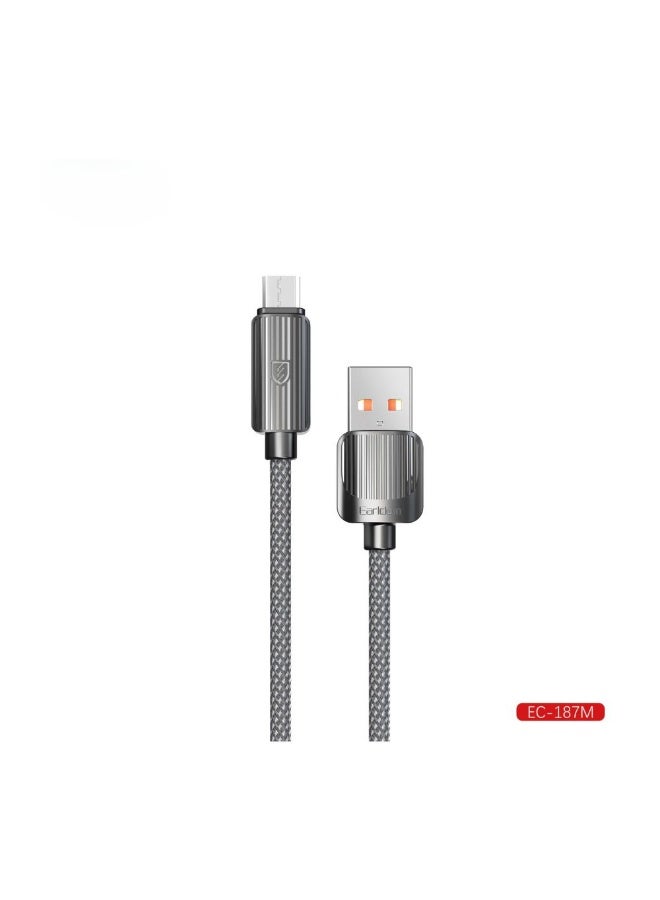 Earldom EC-187M 1M USB-A to Micro USB Nylon Braided Cable – 2.4A Fast Charging & Data Sync, Black - Image 1