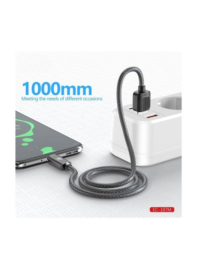 Earldom EC-187M 1M USB-A to Micro USB Nylon Braided Cable – 2.4A Fast Charging & Data Sync, Black - Image 2