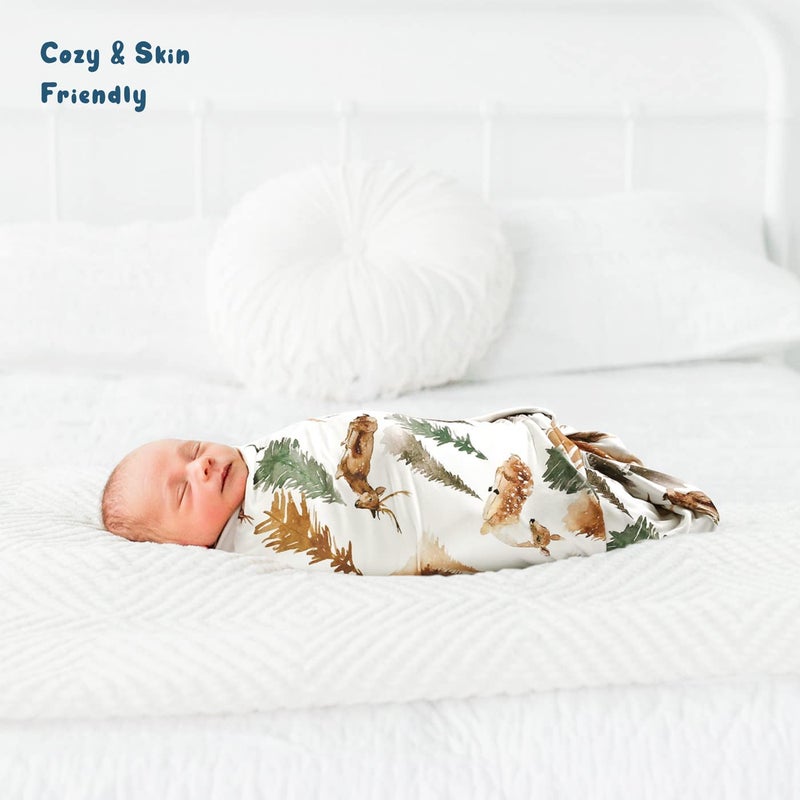 GRSSDER Baby Blankets Super Soft Stretchy Jersey Swaddle Blanket 2 Pack for Baby Boys, Double Layer Reversible Receiving Blankets 34 x 44, Extra Large for Swaddling, Deer & Bear - Image 3