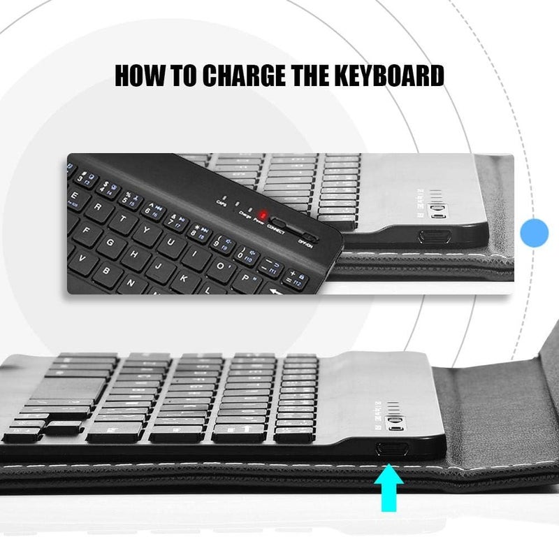 ciciglow Bluetooth Keyboard, Wireless Keyboard + Bluetooth Keyboard Stand PU Leather Travel Stand Case Cover(Black) - Image 5