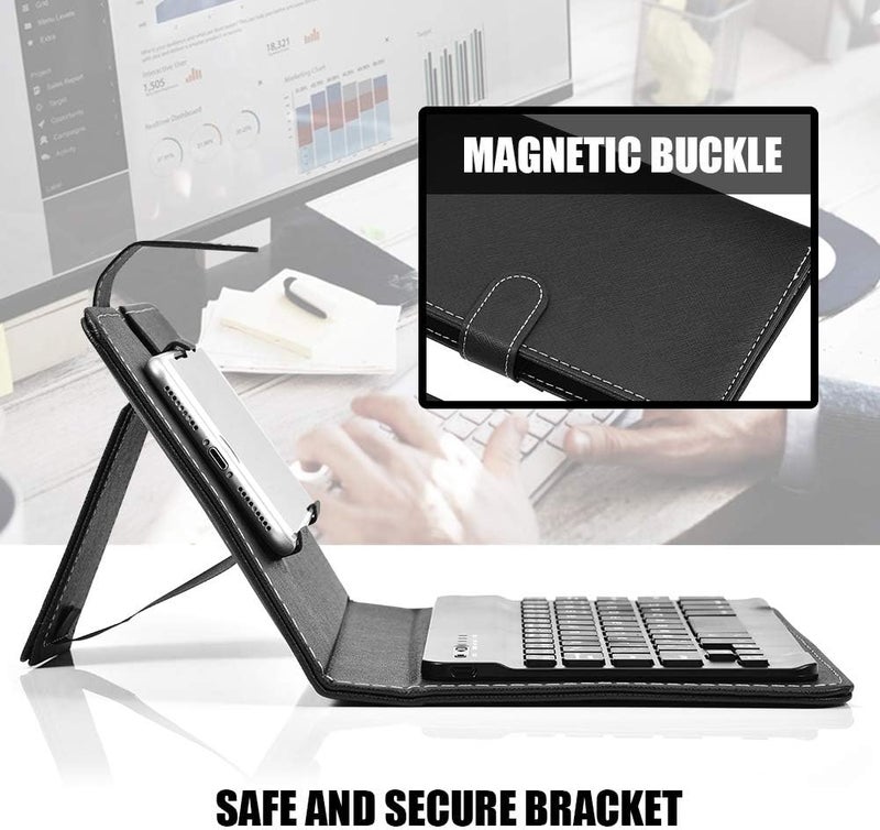 ciciglow Bluetooth Keyboard, Wireless Keyboard + Bluetooth Keyboard Stand PU Leather Travel Stand Case Cover(Black) - Image 3