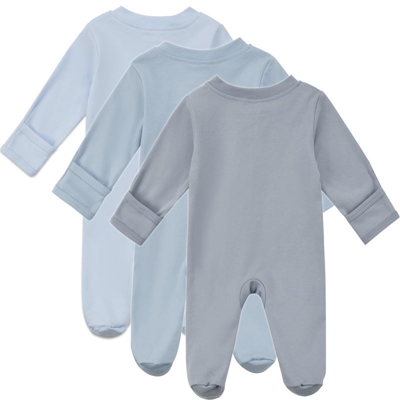 Aablexema Baby Organic Cotton Pajamas 2 Way Zipper Preemie Newborn One Piece Outfit Long Sleeve Footed Sleepwear(Blue Set,Newborn) - Image 2