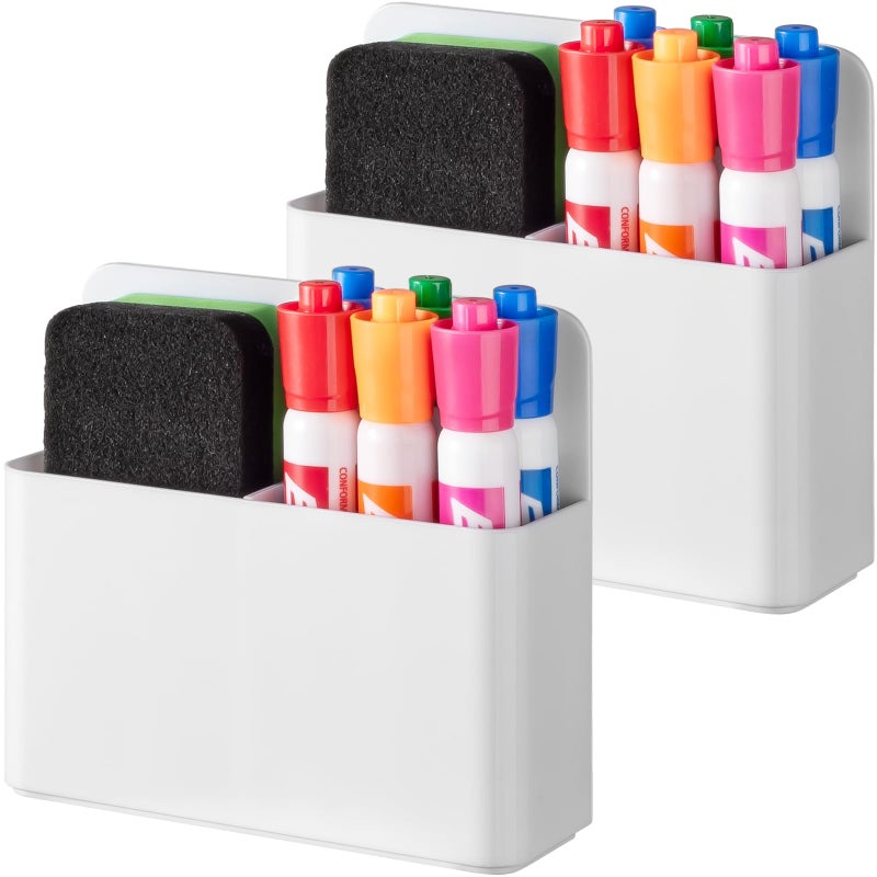 Beygorm 2 Pack Plastics Magnetic Pen Holder For Refrigerator  Dry Erase Marker Holder For Whiteboard Magnet School Locker Organizer Accessories  Pencil Cup  Pen Caddy  Classroom Organization(White) - Image 1