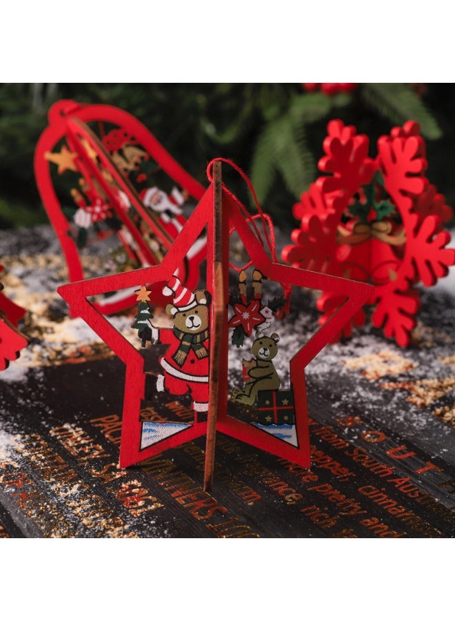 4 Pcs Christmas Decorations,Craved Hanging Wooden Christmas Tree Ornaments for Indoor/Outdoor Party Holiday Home Decor - Image 4