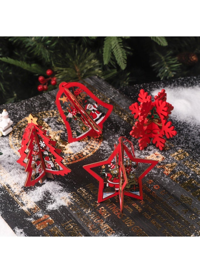 4 Pcs Christmas Decorations,Craved Hanging Wooden Christmas Tree Ornaments for Indoor/Outdoor Party Holiday Home Decor - Image 1