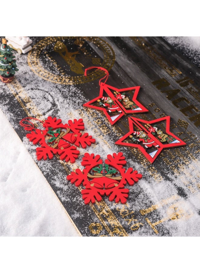 4 Pcs Christmas Decorations,Craved Hanging Wooden Christmas Tree Ornaments for Indoor/Outdoor Party Holiday Home Decor - Image 2