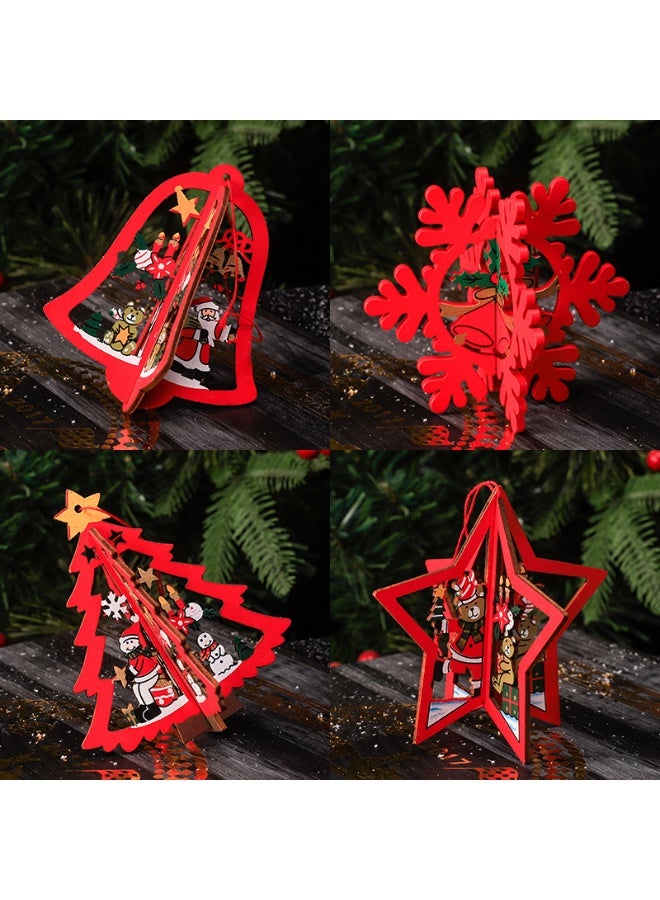 4 Pcs Christmas Decorations,Craved Hanging Wooden Christmas Tree Ornaments for Indoor/Outdoor Party Holiday Home Decor - Image 3