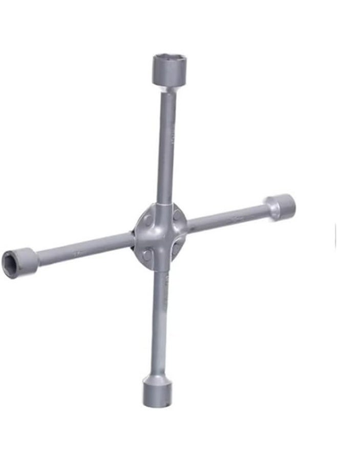 Premium 4-Way Car Tire Cross Wrench - Heavy Duty Steel Wheel Lug Nut Brace - Universal Sizes (17, 19, 21, 23mm) - Industrial Grey Flange Finish - Image 2