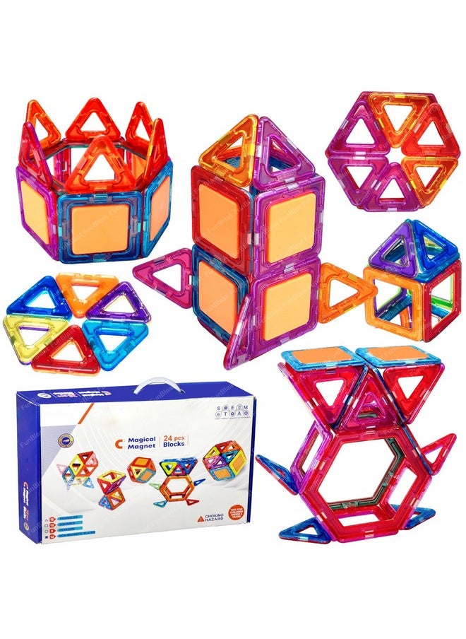 FunBlast FunBlast Magnet Building Blocks for Kids, Magnetic Blocks for Kids Toys for 3+ Yrs Old Boys Girls, DIY Educational STEM Toy for 3+ Years Kids, Learning and Construction Toys (24 Pcs)  - Image 1
