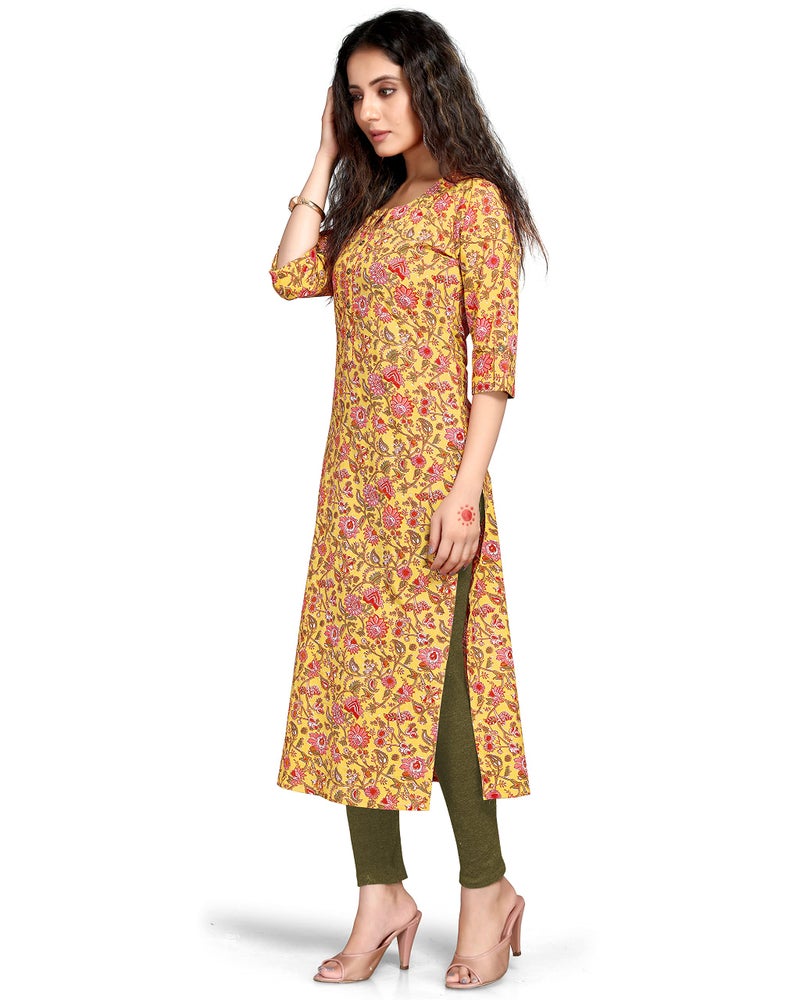 Rajnandini Women's Pure Cambric Cotton Kalamkari Floral Print Regular Fit Kurti (JOPLJPR69A-M_Yellow_M) - Image 4