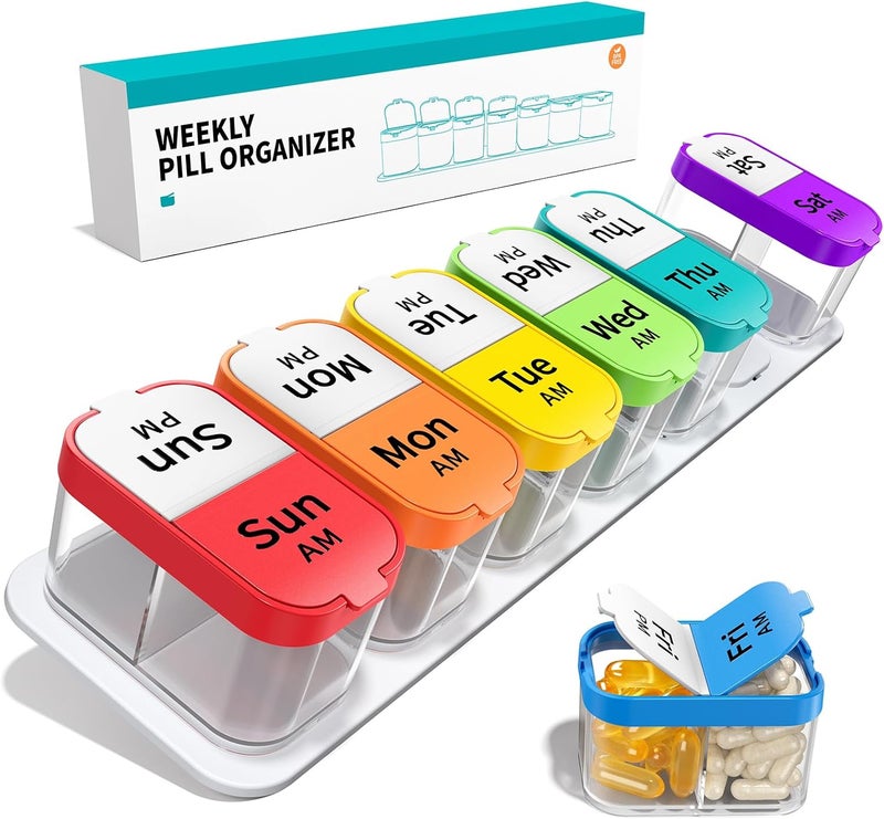 Daviky Extra Large Weekly Pill Organizer, BPA Free XL Pill Box 2 Times a Day, 7 Day AM PM Medicine Pill Organizer for Supplement, Big Daily Pill Case Holder with Large Container for All Your Vitamin - Image 1