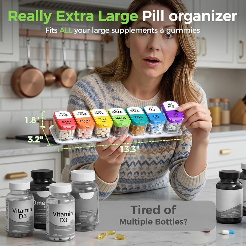 Daviky Extra Large Weekly Pill Organizer, BPA Free XL Pill Box 2 Times a Day, 7 Day AM PM Medicine Pill Organizer for Supplement, Big Daily Pill Case Holder with Large Container for All Your Vitamin - Image 2