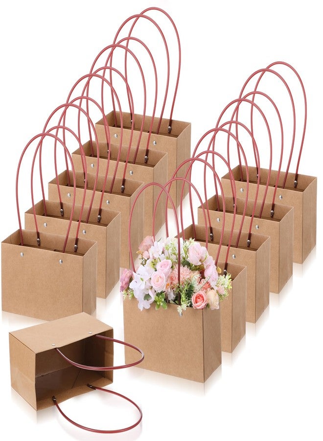 Limbeuuu 16-Pack Brown Paper Flower Gift Bags, Brown Bouquet Bag Box with Handle, Small Paper Carrier Tote Bags with Waterproof Lining for Floral Arrangements, Party Favor, Ultra Thick - Image 3