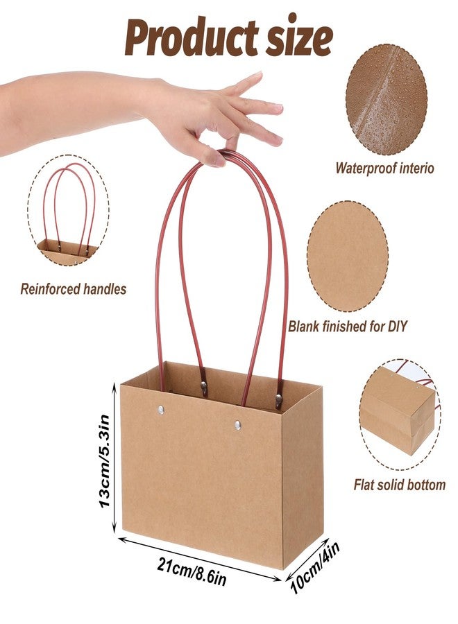 Limbeuuu 16-Pack Brown Paper Flower Gift Bags, Brown Bouquet Bag Box with Handle, Small Paper Carrier Tote Bags with Waterproof Lining for Floral Arrangements, Party Favor, Ultra Thick - Image 2