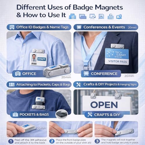ART IFACT 10 Pieces Stainless Steel Badge Holder/Magnetic Name Tag with Adhesive on Front Plate (10) - Image 4