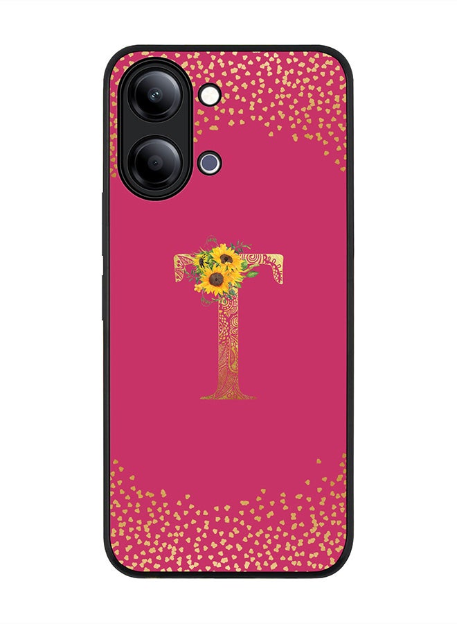 Stylizedd For vivo Y21 / Y11 Case,Slim fit Camera Protection, Shockproof Thin Phone cover  - Custom Floral Monogram - T ( Deep Pink ) - Image 1